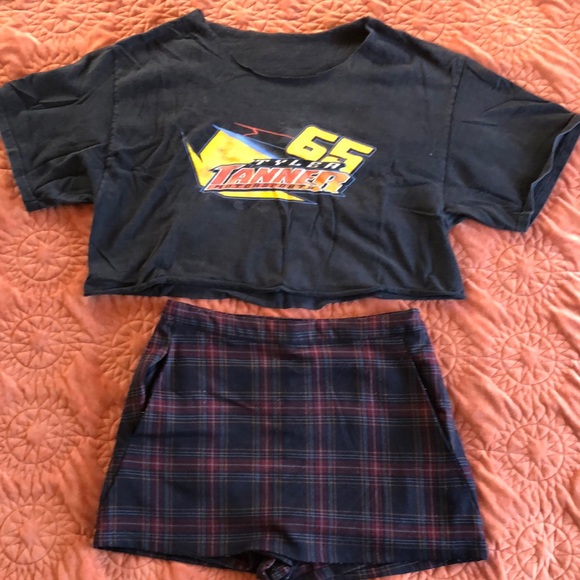 Cute Set- Tyler Tanner Motorsports Crop Top & Forever 21 Mini Plaid Skort Size-S - Picture 1 of 3